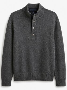 Banana Republic Italian Yarn Gray LMerino  Mock Neck Snap Button Sweater Men’s M